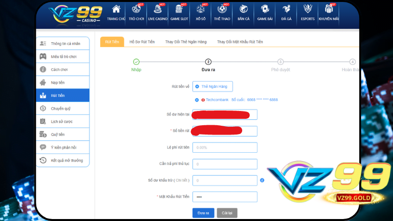Hướng dẫn các bước rút tiền VZ99